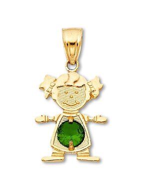 14k Solid Gold May Birthstone Girl Charm By Tehrani Jewelry